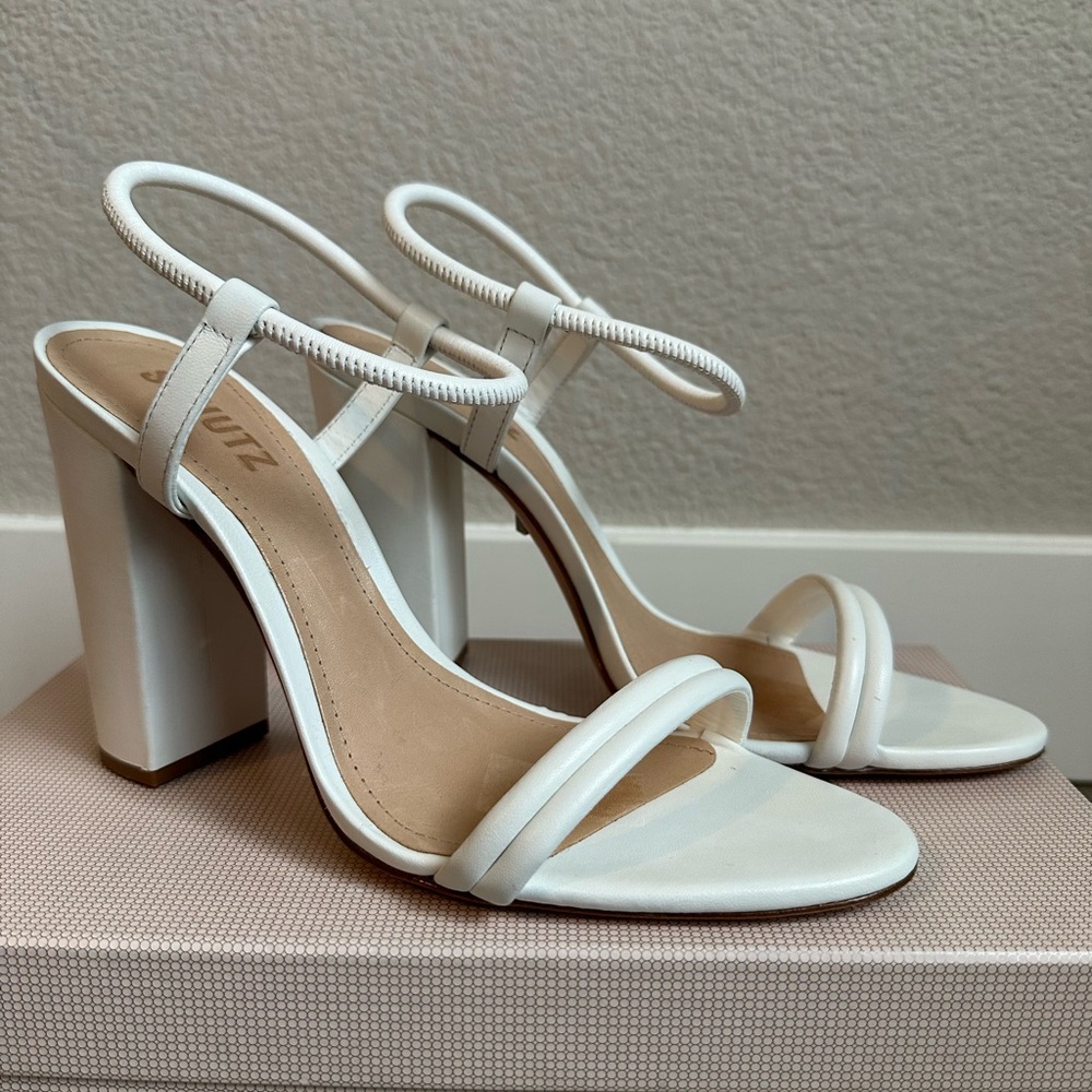 Schutz Gimenez Block Heel in White